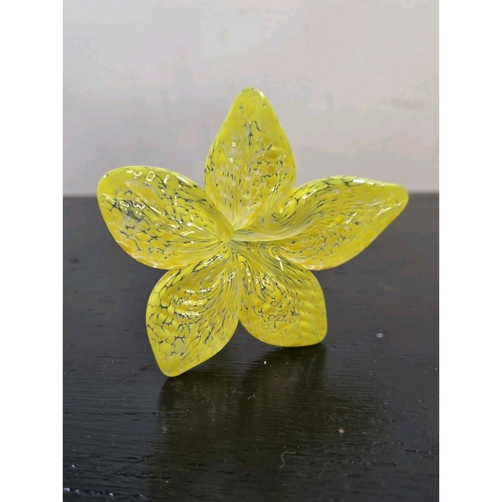 Murano Styled Stem Glass Flower Yellow Hand‎ Blown
